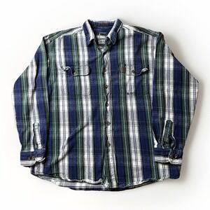 Vintage Big Bill Flannel Shirt Mens XL Green Blue Plaid Work Heavy Cotton Y2K